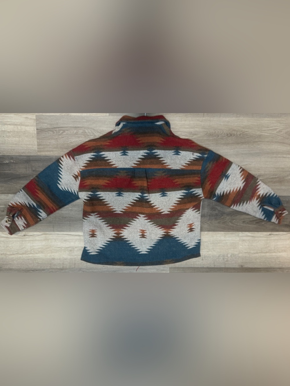 Southwestern Pattern Button-Front Jacket - Rust Blue - Picture 6 of 9